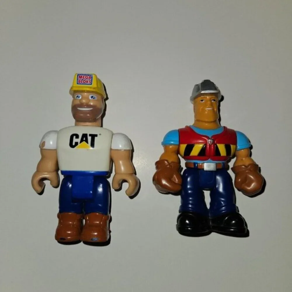 Mega Bloks Construction Toy Lot 2 Builders Cat Workers 2 Orange Safety Cones